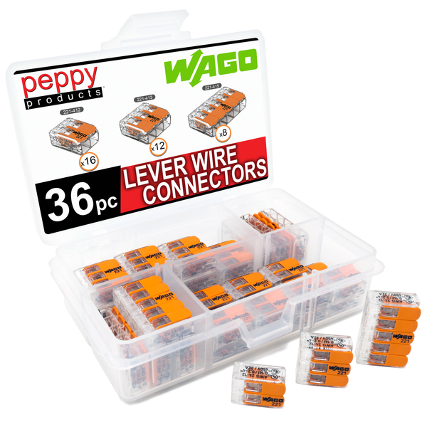 WAGO 221 LEVER-NUTS 36pc Compact Splicing Wire Connector Assortment with Case