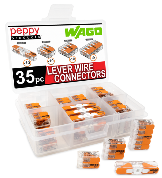 WAGO 221 LEVER-NUTS 35pc Compact Splicing Wire Connector Assortment with Case