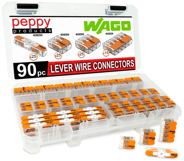 WAGO 221 LEVER-NUTS 90pc Compact Splicing Wire Connector Assortment with Case