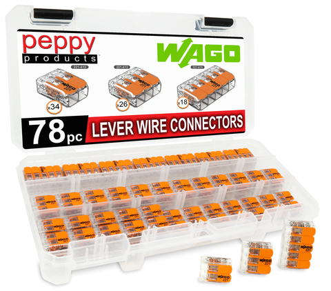 WAGO 221 LEVER-NUTS 78pc Compact Splicing Wire Connector Assortment with Case