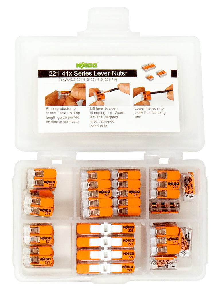 WAGO 221 LEVER-NUTS 35pc Compact Splicing Wire Connector Assortment wi –  Peppy Products LLC