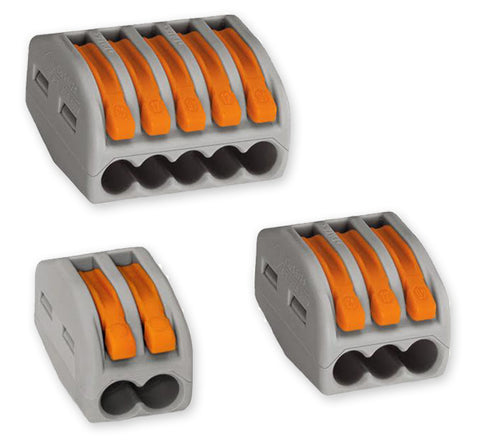 thumbnail image 2 of Wago 222-413 LEVER-NUTS 3-Conductor Compact Connectors – 100 Pack, Gray, Push-On Terminals 2 of 5